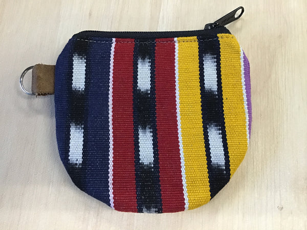 Coin purse w/zipper & key ring blue/red/yellow stripe