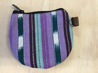 Coin purse w/zipper & key ring purple/green stripe